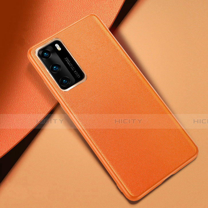 Coque Luxe Cuir Housse Etui pour Huawei P40 Orange Plus