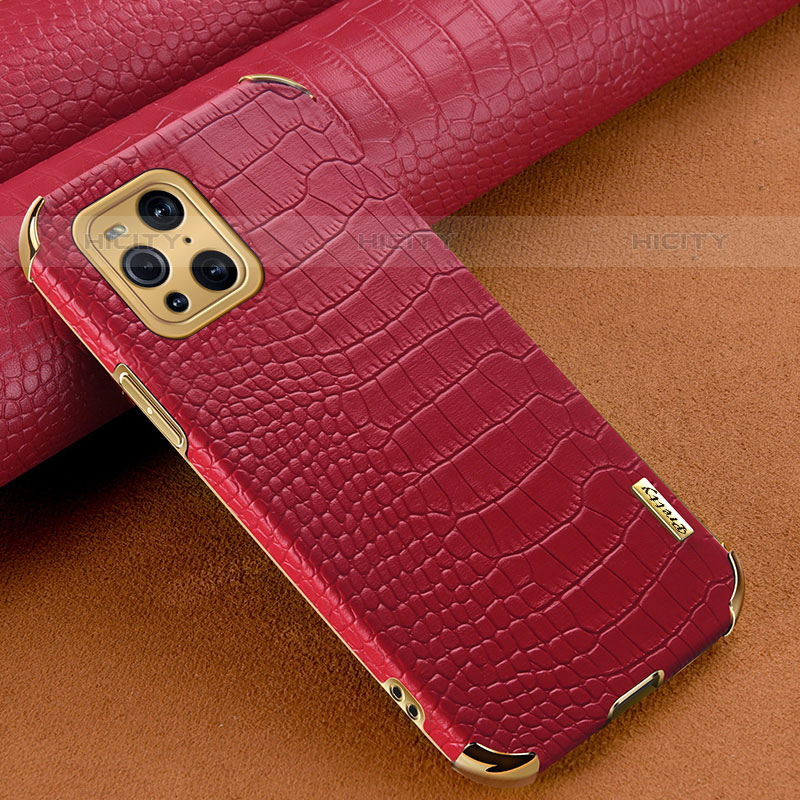 Coque Luxe Cuir Housse Etui pour Oppo Find X3 Pro 5G Rouge Plus