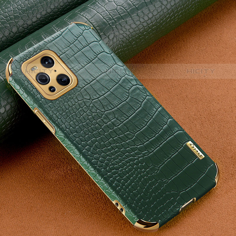 Coque Luxe Cuir Housse Etui pour Oppo Find X3 Pro 5G Vert Plus