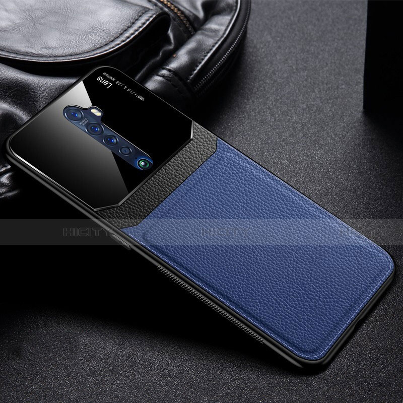 Coque Luxe Cuir Housse Etui pour Oppo Reno2 Bleu Plus