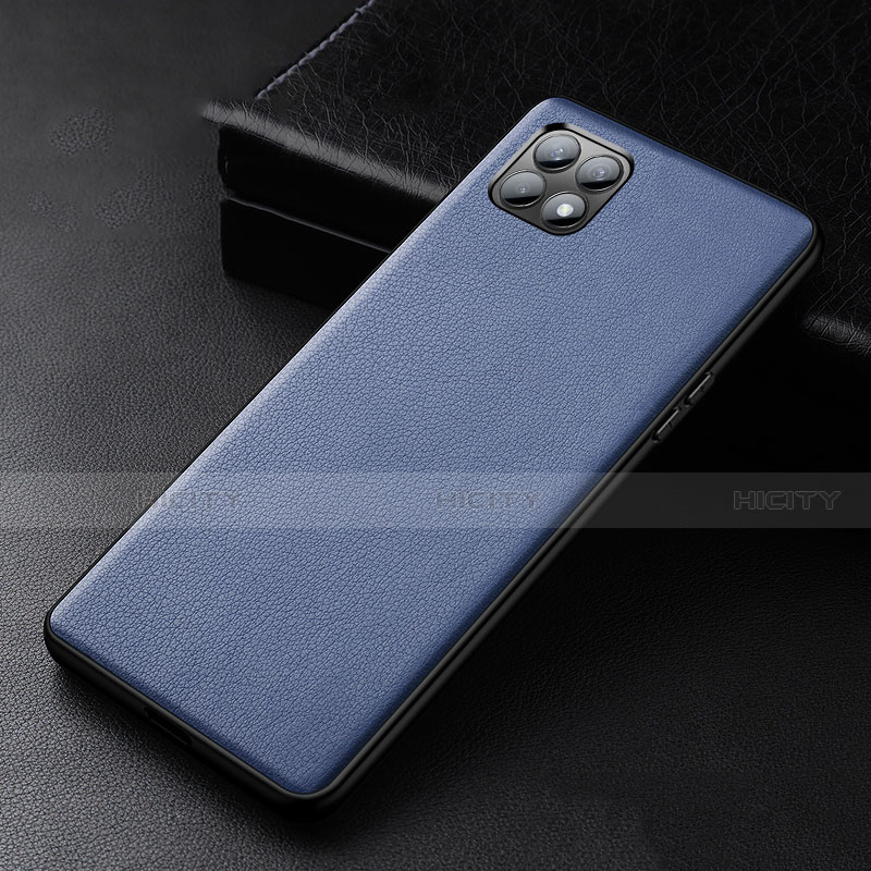 Coque Luxe Cuir Housse Etui pour Oppo Reno4 SE 5G Bleu Plus