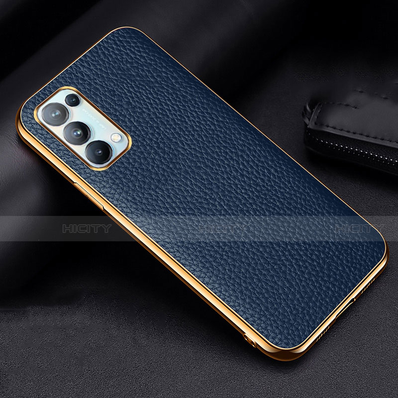 Coque Luxe Cuir Housse Etui pour Oppo Reno5 5G Bleu Plus