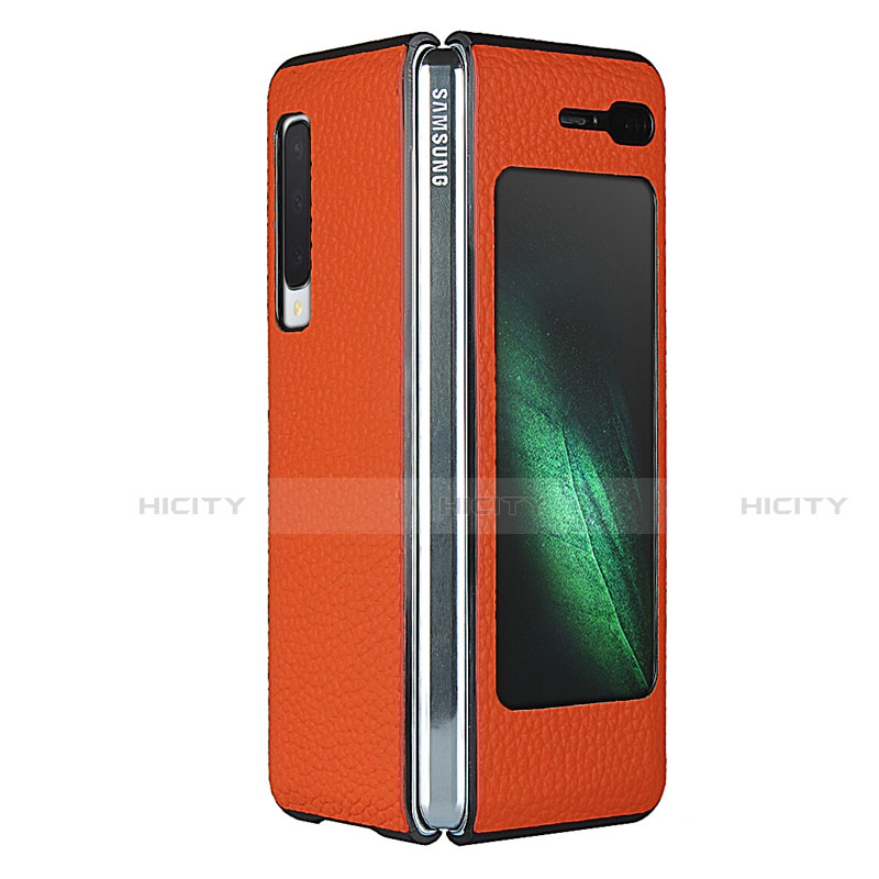 Coque Luxe Cuir Housse Etui pour Samsung Galaxy Fold Orange Plus