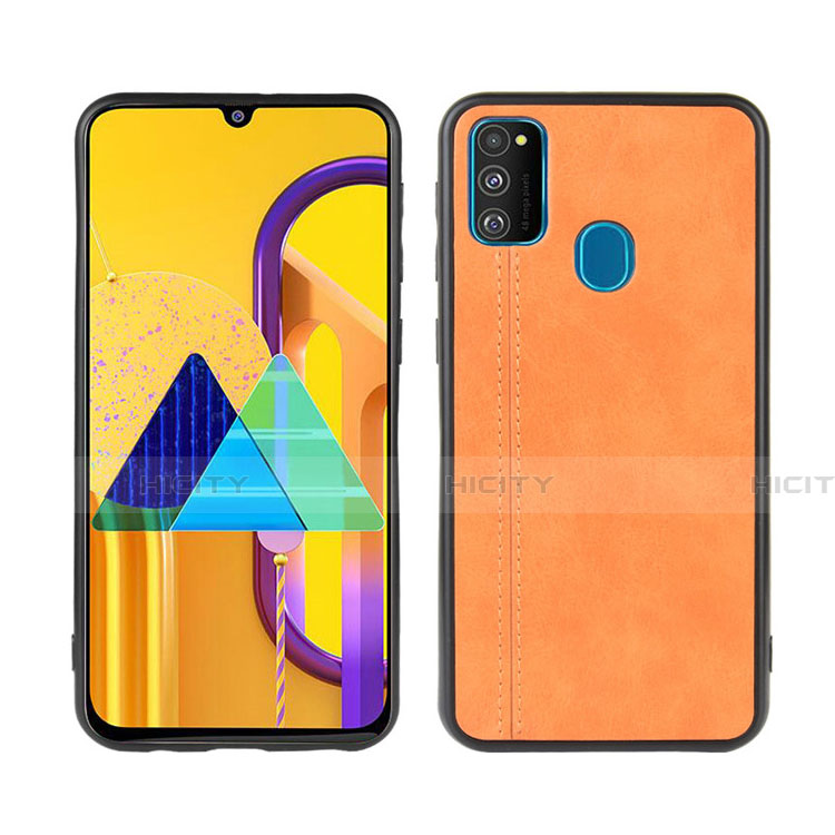 Coque Luxe Cuir Housse Etui pour Samsung Galaxy M21 Orange Plus