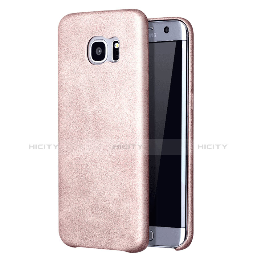 Coque Luxe Cuir Housse Etui pour Samsung Galaxy S7 Edge G935F Or Rose Plus