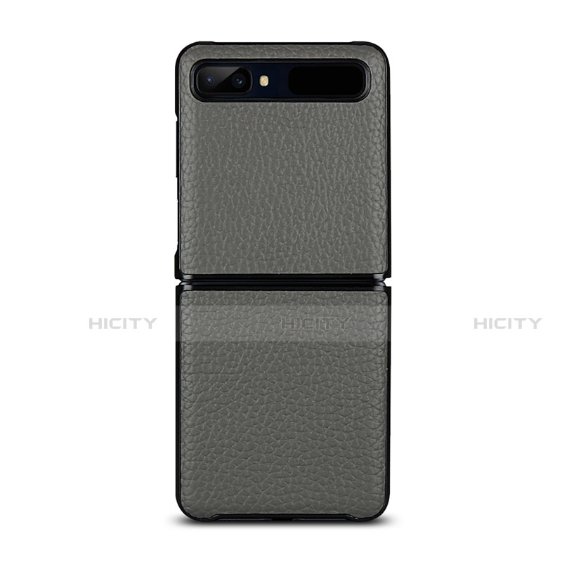 Coque Luxe Cuir Housse Etui pour Samsung Galaxy Z Flip 5G Gris Plus