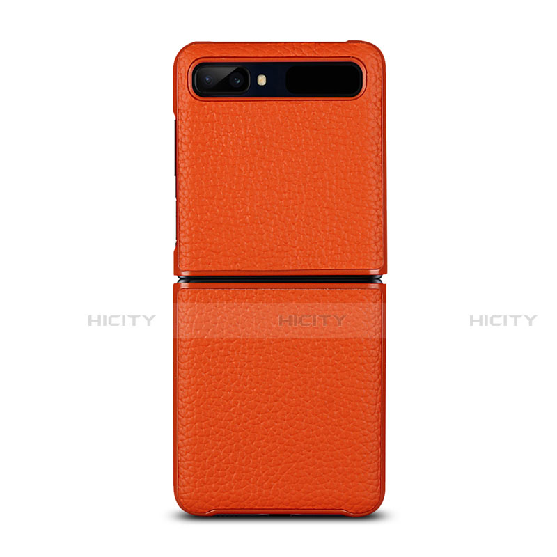 Coque Luxe Cuir Housse Etui pour Samsung Galaxy Z Flip 5G Orange Plus