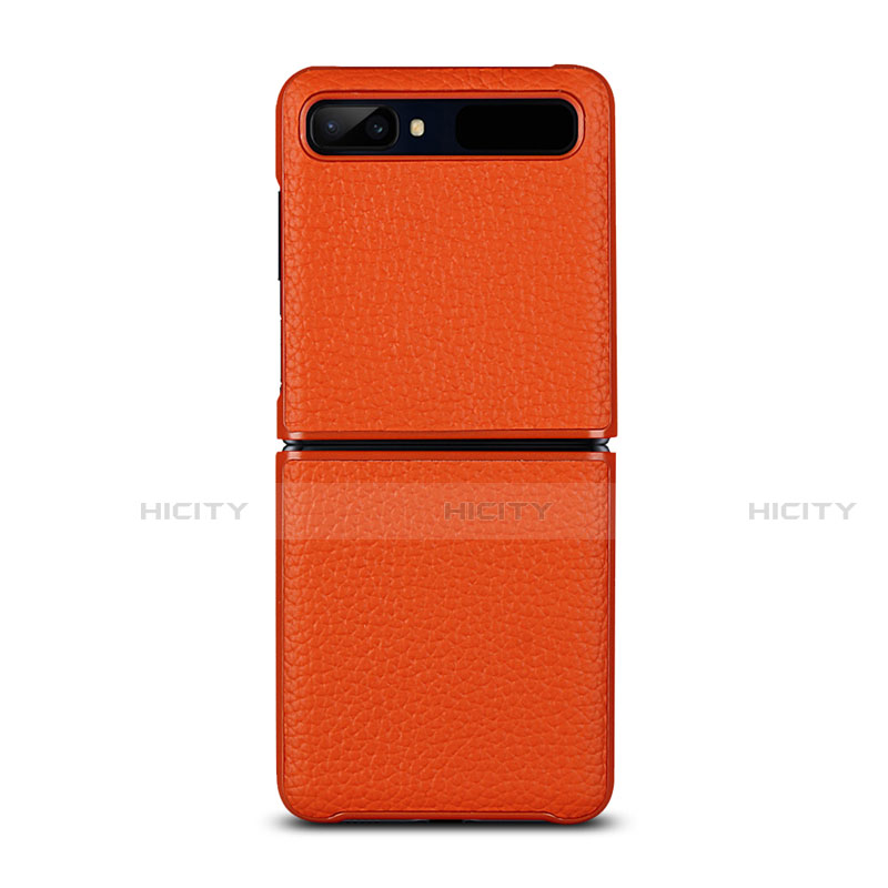 Coque Luxe Cuir Housse Etui pour Samsung Galaxy Z Flip Orange Plus