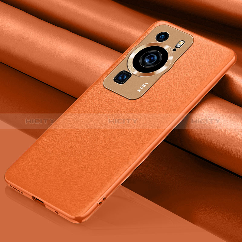 Coque Luxe Cuir Housse Etui QK1 pour Huawei P60 Orange Plus