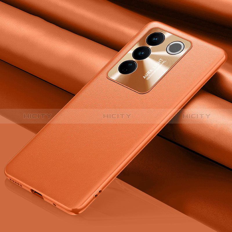 Coque Luxe Cuir Housse Etui QK1 pour Vivo V27 5G Orange Plus