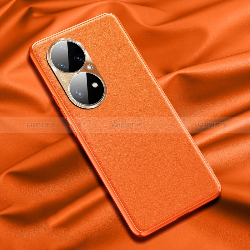 Coque Luxe Cuir Housse Etui QK4 pour Huawei P50 Orange Plus