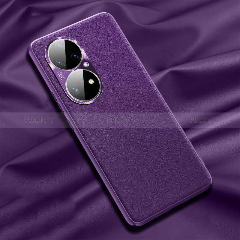 Coque Luxe Cuir Housse Etui QK4 pour Huawei P50 Violet Plus