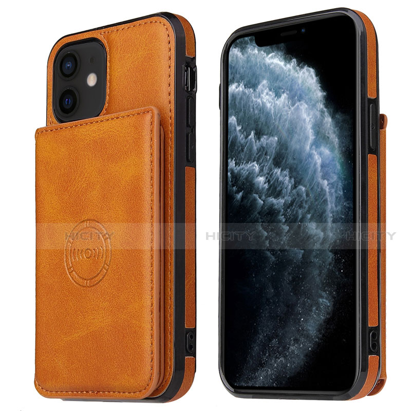 Coque Luxe Cuir Housse Etui R01 pour Apple iPhone 12 Orange Plus