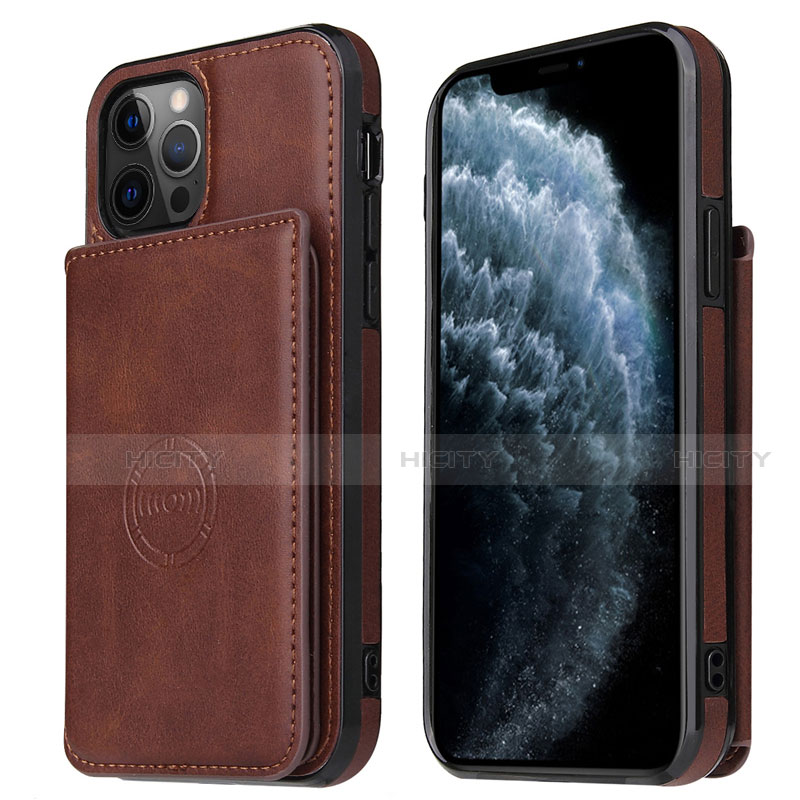 Coque Luxe Cuir Housse Etui R01 pour Apple iPhone 12 Pro Marron Plus