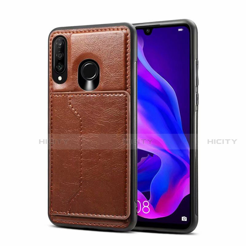 Coque Luxe Cuir Housse Etui R01 pour Huawei Nova 4e Marron Plus