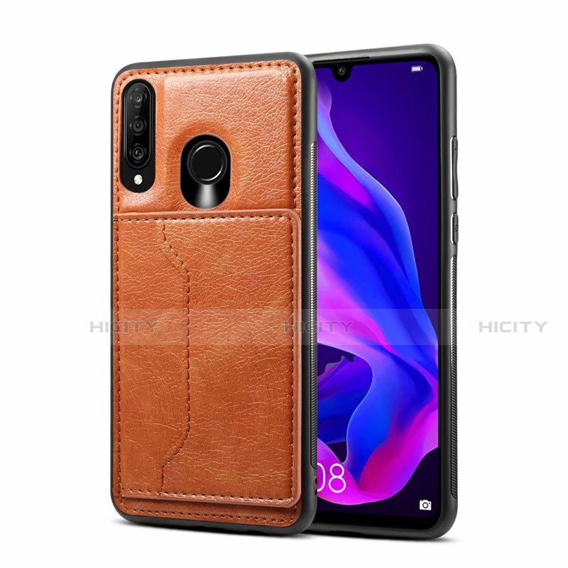 Coque Luxe Cuir Housse Etui R01 pour Huawei Nova 4e Orange Plus