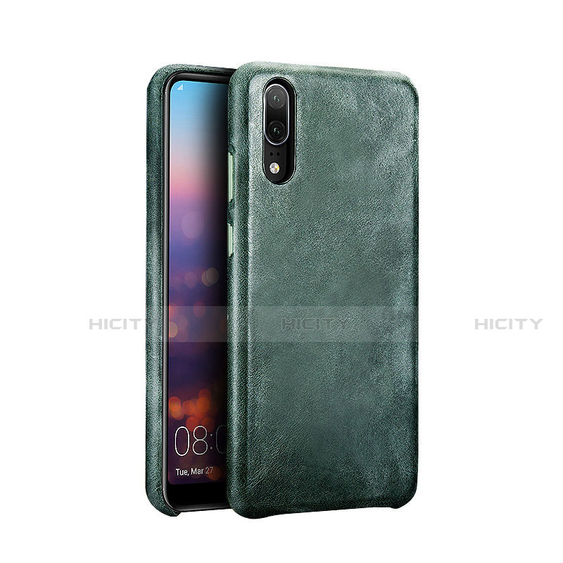 Coque Luxe Cuir Housse Etui R01 pour Huawei P20 Vert Plus