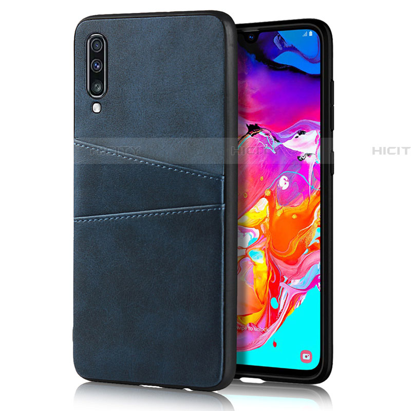 Coque Luxe Cuir Housse Etui R01 pour Samsung Galaxy A70 Bleu Plus