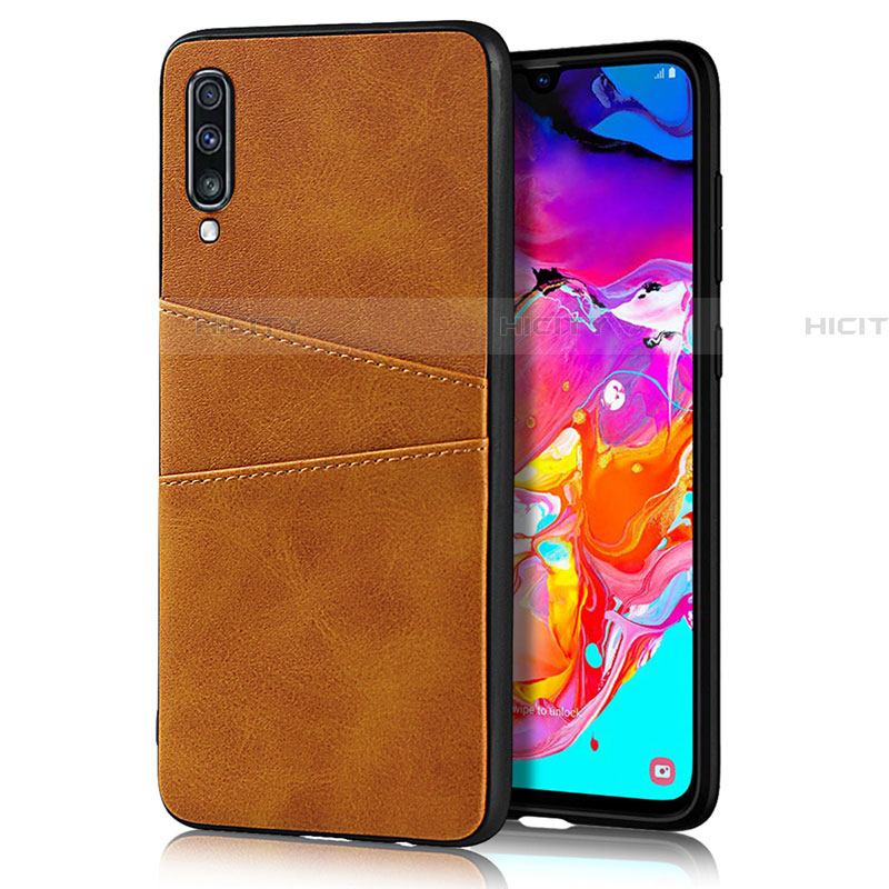 Coque Luxe Cuir Housse Etui R01 pour Samsung Galaxy A70 Orange Plus