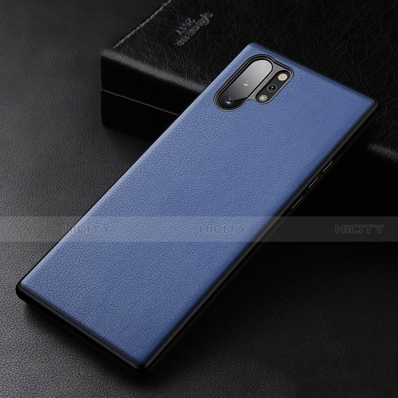 Coque Luxe Cuir Housse Etui R01 pour Samsung Galaxy Note 10 Plus 5G Bleu Plus