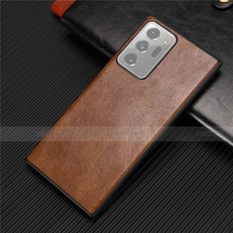 Coque Luxe Cuir Housse Etui R01 pour Samsung Galaxy Note 20 Ultra 5G Marron Plus