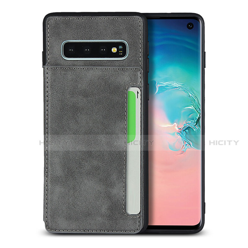 Coque Luxe Cuir Housse Etui R01 pour Samsung Galaxy S10 5G Gris Plus