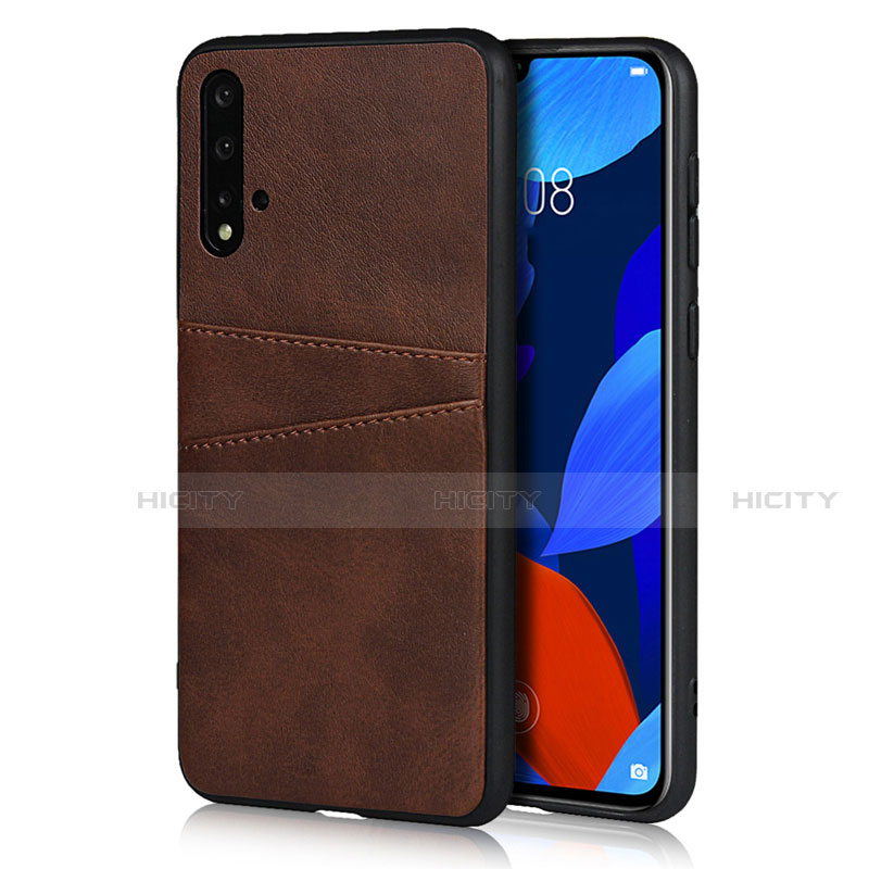 Coque Luxe Cuir Housse Etui R02 pour Huawei Nova 5 Marron Plus