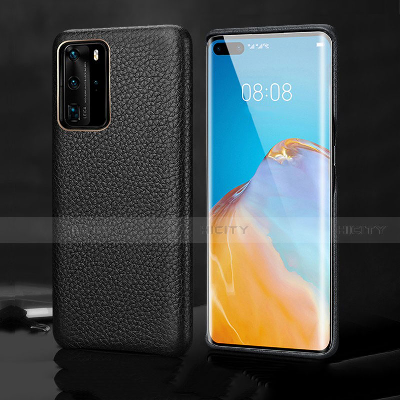 Coque Luxe Cuir Housse Etui R02 pour Huawei P40 Pro Noir Plus