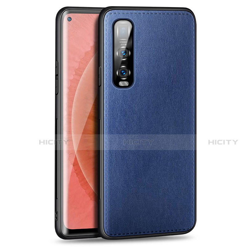 Coque Luxe Cuir Housse Etui R02 pour Oppo Find X2 Pro Bleu Plus