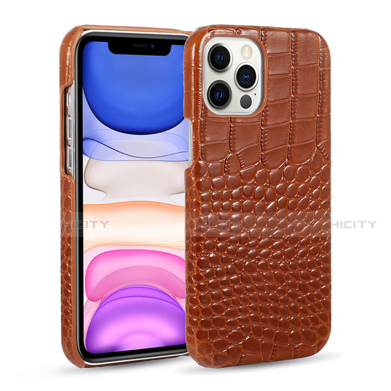 Coque Luxe Cuir Housse Etui R03 pour Apple iPhone 12 Pro Marron Plus