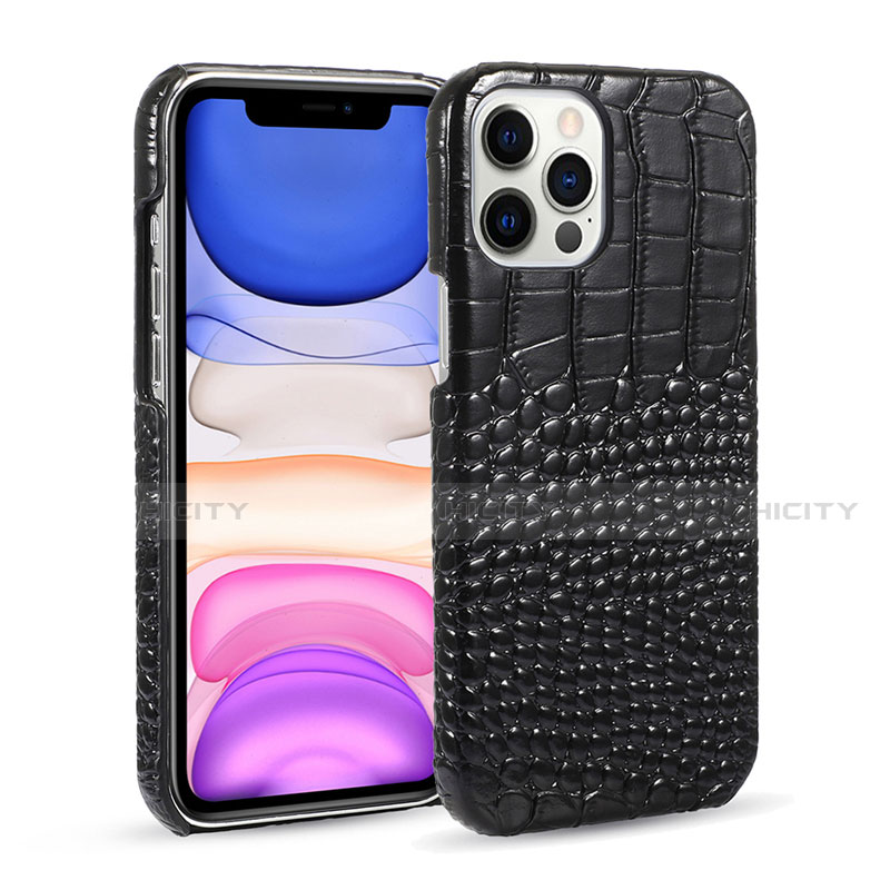 Coque Luxe Cuir Housse Etui R03 pour Apple iPhone 12 Pro Max Noir Plus