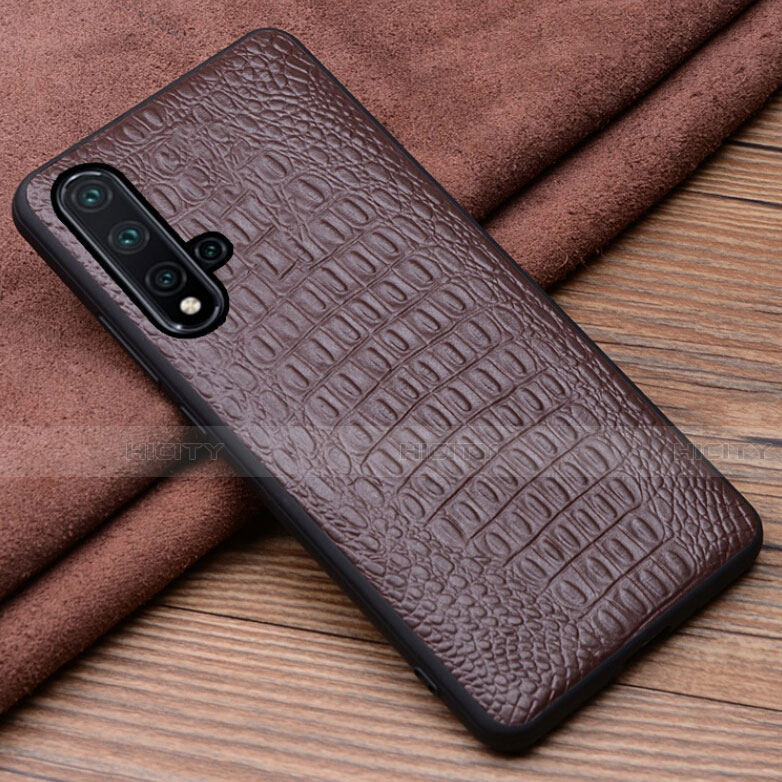 Coque Luxe Cuir Housse Etui R03 pour Huawei Nova 5 Pro Marron Plus