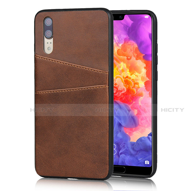 Coque Luxe Cuir Housse Etui R03 pour Huawei P20 Marron Plus