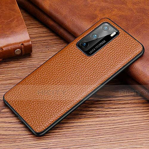 Coque Luxe Cuir Housse Etui R03 pour Huawei P40 Marron Plus