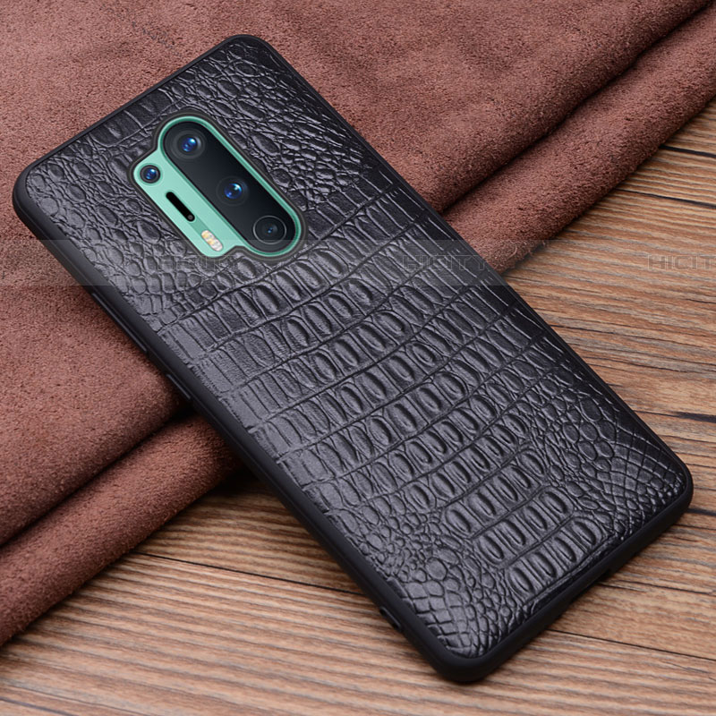 Coque Luxe Cuir Housse Etui R03 pour OnePlus 8 Pro Noir Plus