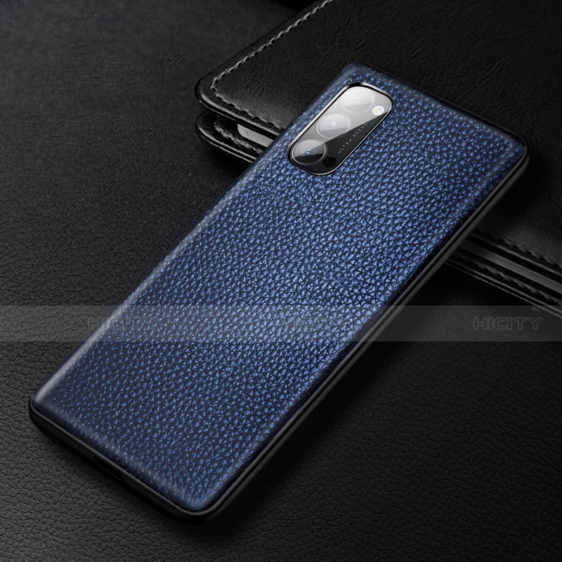 Coque Luxe Cuir Housse Etui R03 pour Oppo Reno4 5G Bleu Plus