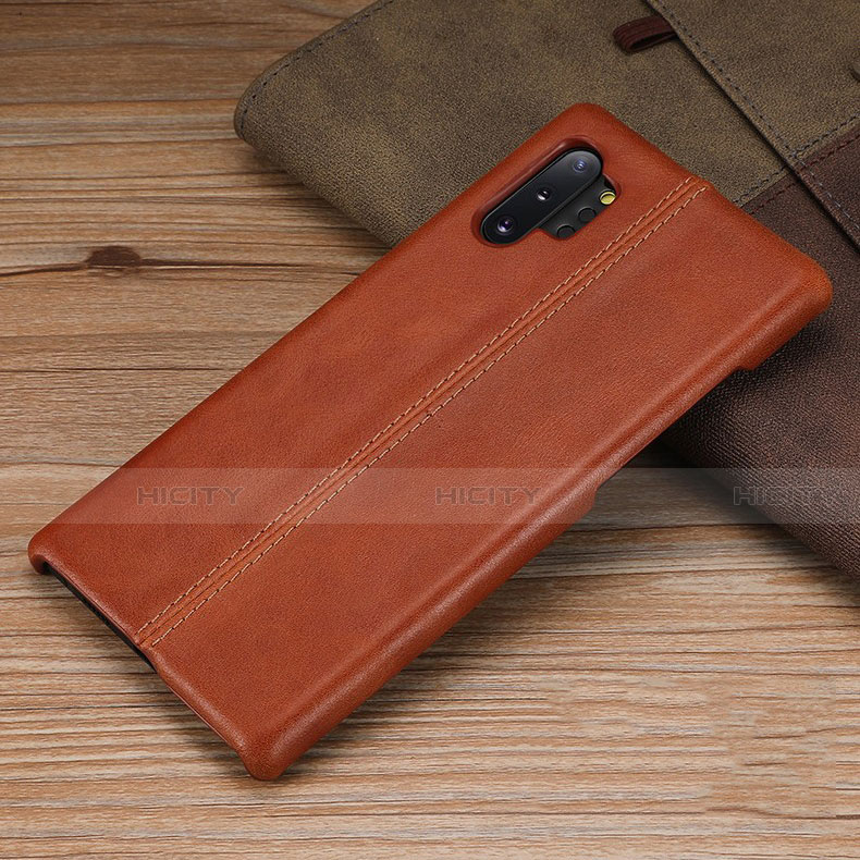 Coque Luxe Cuir Housse Etui R03 pour Samsung Galaxy Note 10 Plus Marron Plus