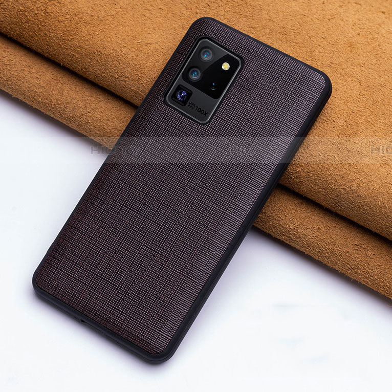 Coque Luxe Cuir Housse Etui R03 pour Samsung Galaxy S20 Ultra 5G Marron Plus