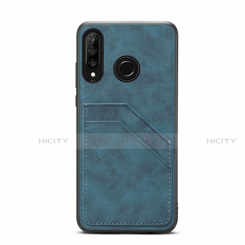 Coque Luxe Cuir Housse Etui R04 pour Huawei Nova 4e Bleu Plus