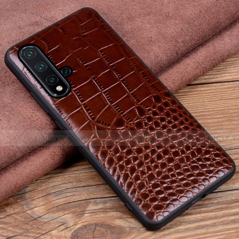 Coque Luxe Cuir Housse Etui R04 pour Huawei Nova 5 Marron Plus