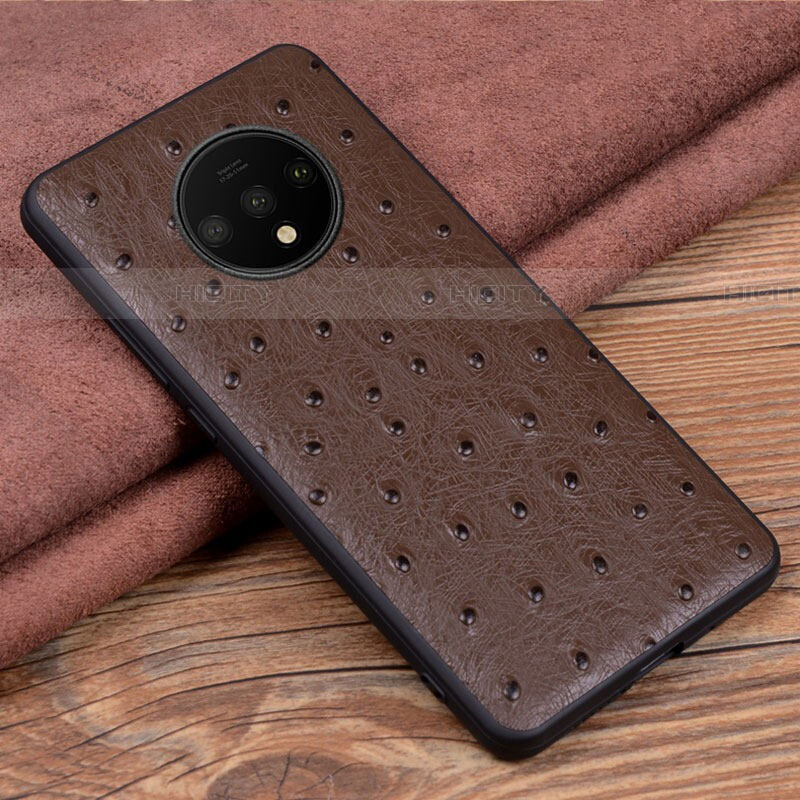 Coque Luxe Cuir Housse Etui R04 pour OnePlus 7T Marron Plus