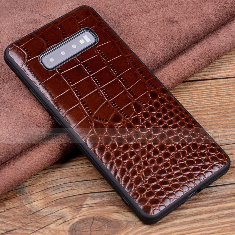 Coque Luxe Cuir Housse Etui R04 pour Samsung Galaxy S10 5G Marron Plus