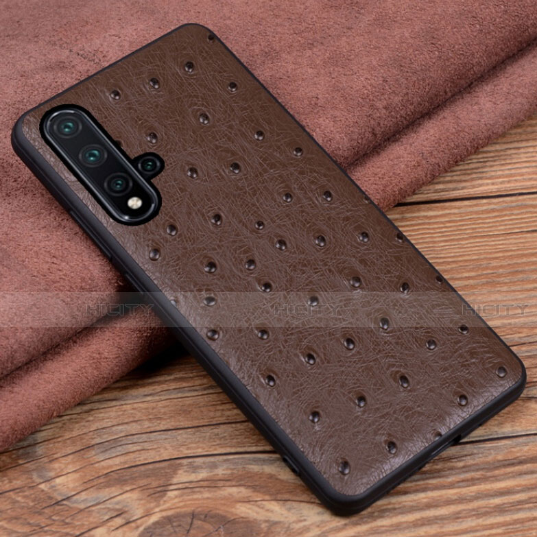 Coque Luxe Cuir Housse Etui R05 pour Huawei Nova 5 Pro Marron Plus