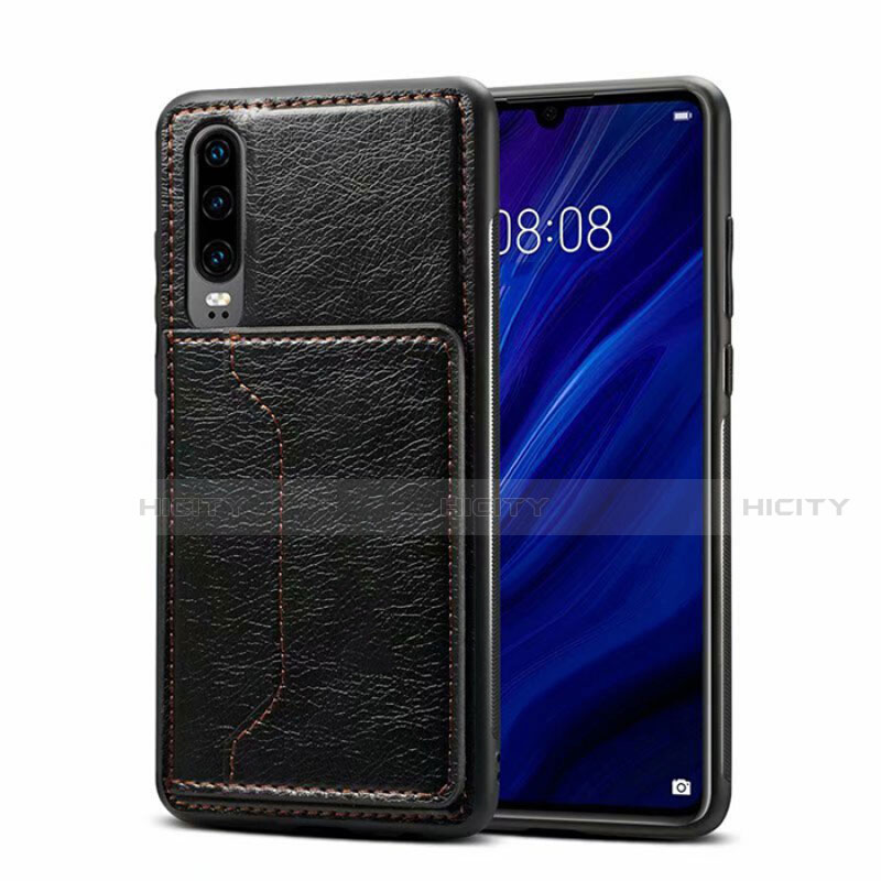 Coque Luxe Cuir Housse Etui R05 pour Huawei P30 Noir Plus