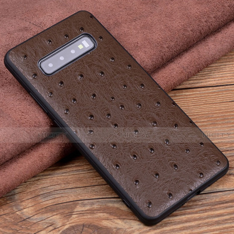 Coque Luxe Cuir Housse Etui R05 pour Samsung Galaxy S10 5G Marron Plus