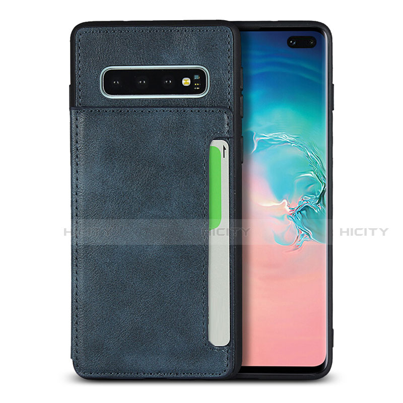 Coque Luxe Cuir Housse Etui R05 pour Samsung Galaxy S10 Plus Bleu Plus