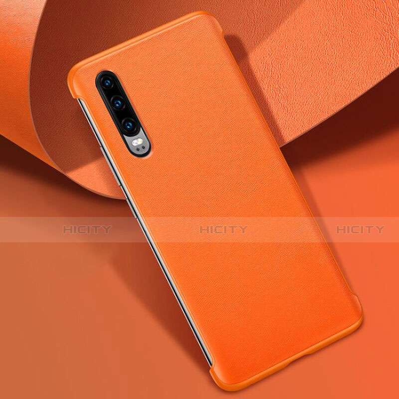 Coque Luxe Cuir Housse Etui R06 pour Huawei P30 Orange Plus