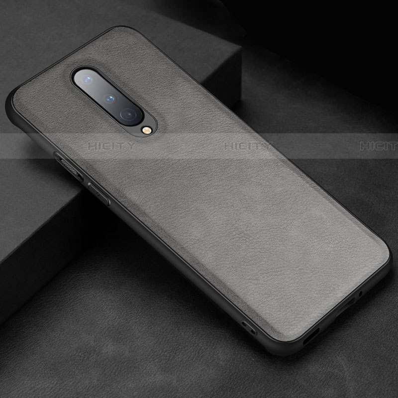 Coque Luxe Cuir Housse Etui R06 pour OnePlus 8 Gris Plus