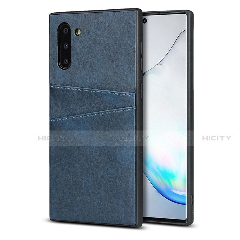 Coque Luxe Cuir Housse Etui R06 pour Samsung Galaxy Note 10 Bleu Plus