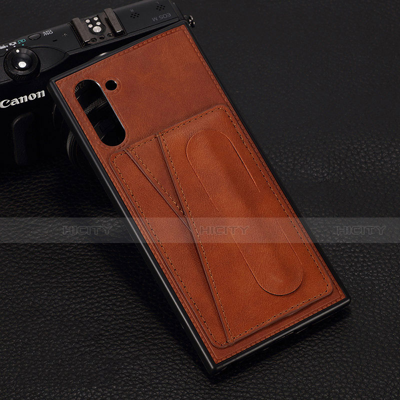 Coque Luxe Cuir Housse Etui R07 pour Samsung Galaxy Note 10 Marron Plus